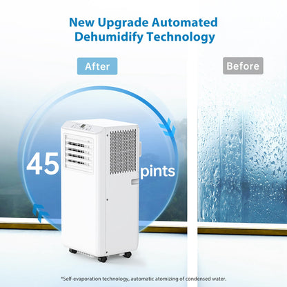 GarveeTech 8000Btus Portable Air Conditioner AC Unit 3 in-1 Air Conditioners w/Dehumidifier & Fan Modes Auto Evaporation for Home up to 350 sq. ft. Complete Window Mount Exhaust Kit, 24H Timer