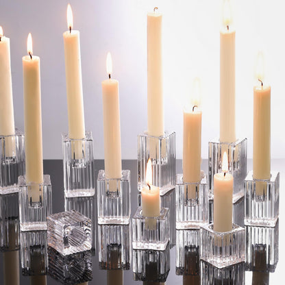 LETINE Hurricane Candle Holders with Ribbed Taper Candle Holders Set of 9(14") - Clear, Windproof & Elegant Candle Holder with Glass Cover for Wedding Centerpieces, Events & Home Decor