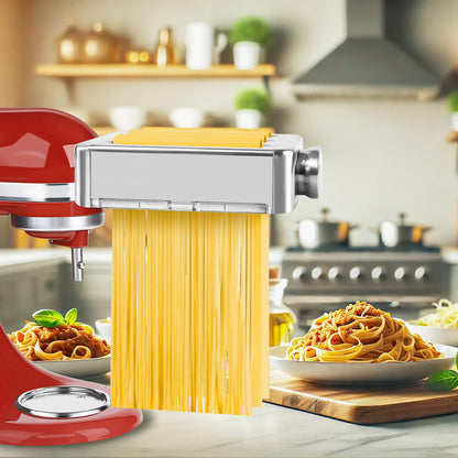3-in-1 Metal Pasta Maker Attachment, Compatible with All KitchenAid Stand Mixers, Includes Pasta Roller, Fettuccine Cutter, and Spaghetti Cutter, Make Fresh Homemade Pasta with Ease