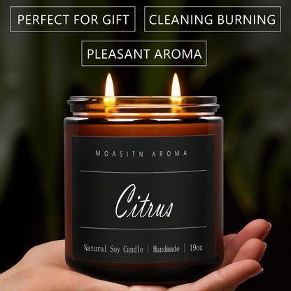 MOASITN Citrus Large Heavenly Scented Candles for Home|19oz 100h Long Lasting Clean Burn|Natural Soy Aromatherapy Candle|2 Wick Jar Candle for Women,Men as Relaxing,Birthday,Housewarming Gifts