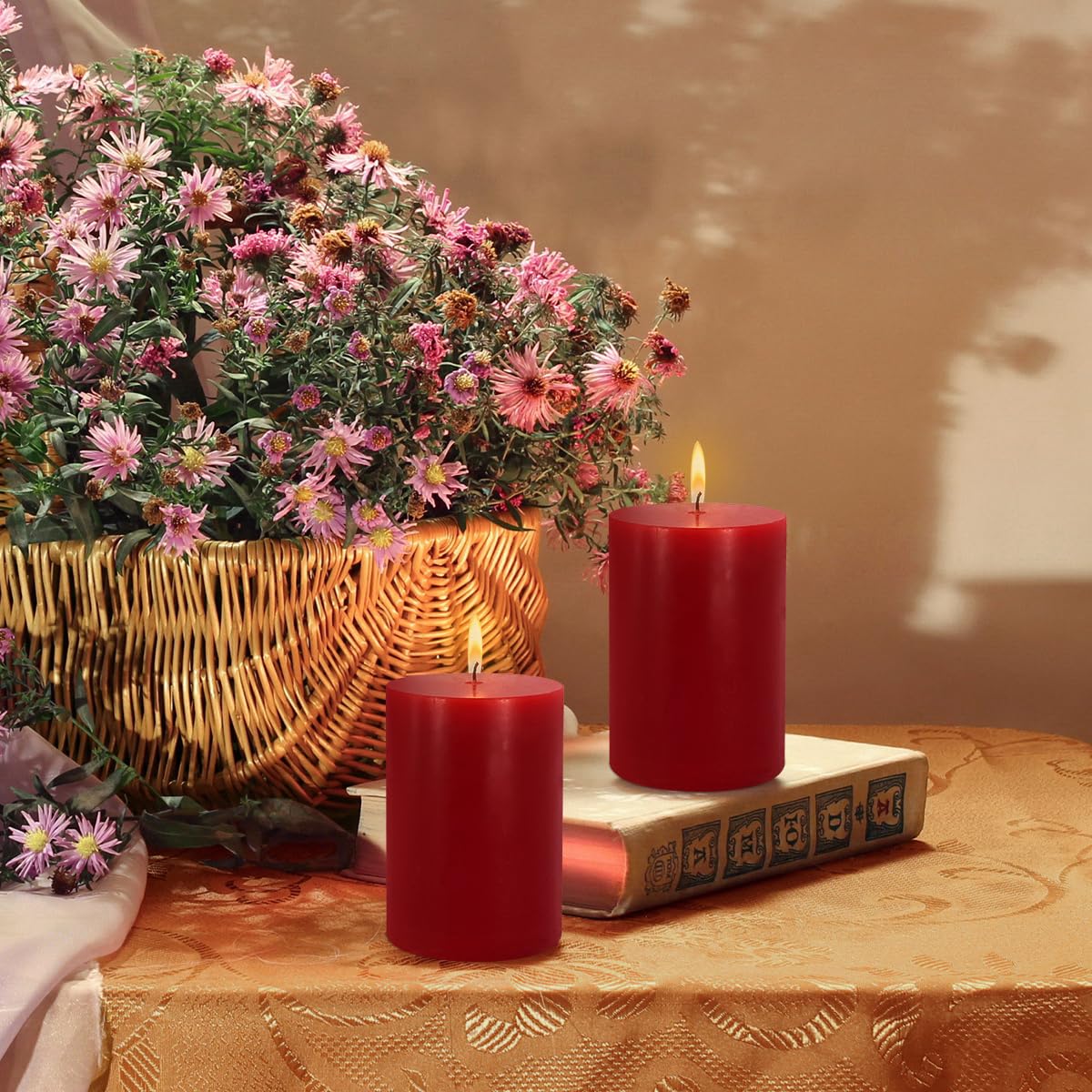 2.75x3.25 inch Red Pillar Candles Set of 6, Unscented Red Candles, Dripless Candles, Ideal as Wedding, Parties, Spas, Dinner, Home Decoration, Church