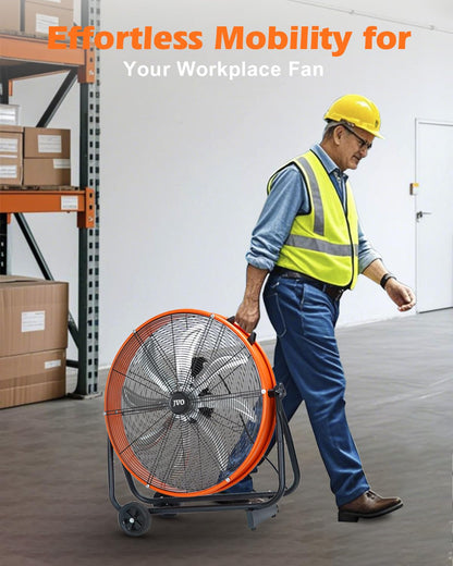 JVO 24 Inch Industrial Floor Drum Fan - 9500 CFM Heavy Duty High Velocity Floor Fan with 8 Blades 3-Speed Big Ass Fan for Warehouse, Garage, Shop, Patios Heavy Duty Shop Fans & Garage Fans for Cooling