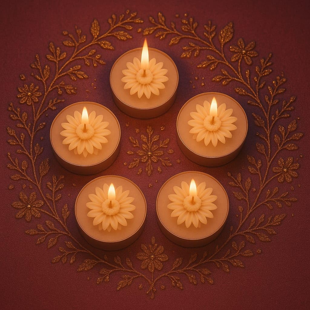 Aura By Sciian Flower Tealight Candle Holder Set of 20 | Wax Candles for Diwali, Home Decor, Weddings, Birthdays & Festivals | Long Burning | Smokeless | Ideal Gifting Set for Any Occasion