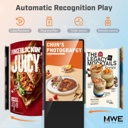 QIXZOCV MWE 55 Inch 4K Touchscreen Kiosk, Indoor Floor Standing Digital Signage Displays, Advertising Display LCD Totem, Interactive Display Poster Android System with Auto Media Player