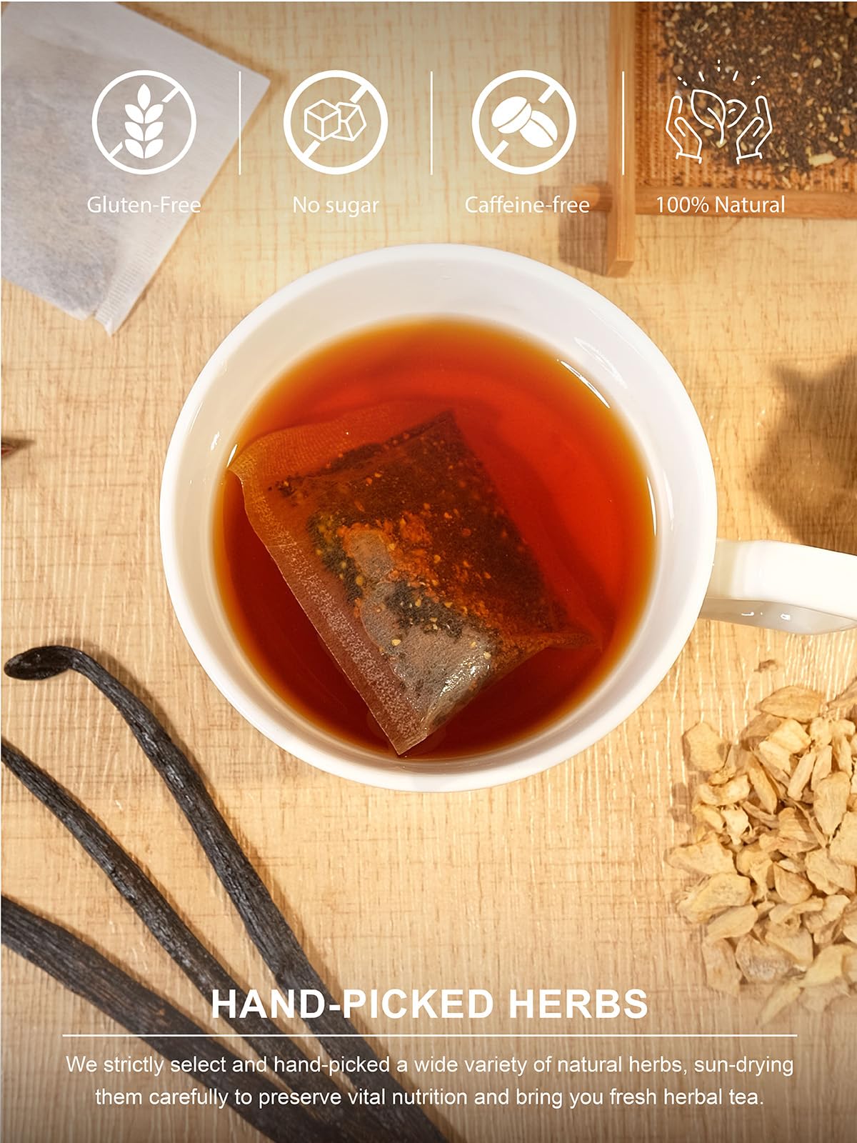 TeeLux Vanilla Decaf Chai Tea Bags, Decaffeinated Black Tea with Cinnamon, Ginger, Cardamom, Natural Vanilla Flavor, Full-bodied & Spicy Flavor, 100 Count