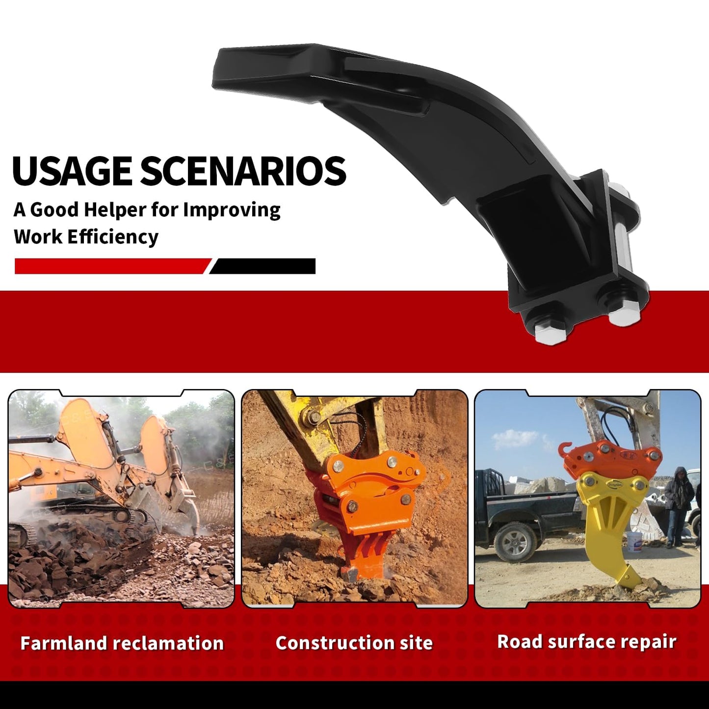 Nakkaa Small Excavator Ripper Single Hook Backhoe Compatible with 1-1.5 Ton Mini Excavator Span 3.54Inches, Hole Diameter 0.98Inches, Center Wheelbase 3.46 Inches