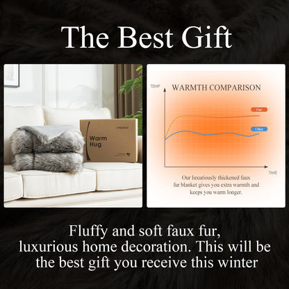 OMERAI Faux Fur Blanket, Ultra Soft Luxury Fuzzy Throw Blanket, Long Pile Plush Cozy Warm Decorative Blanket for Couch, Sofa, Chair, Bed, Heavy Weight, 50" x 60", Gray