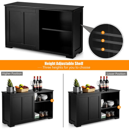 Byroce Buffet Cabinet Sideboard, Wood Storage Credenza Cupboard with Adjustable Shelf & 2 Sliding Doors, Stackable Coffee Bar Cabinet Console Table for Dining Room, Living Room, Kitchen (1, Black)