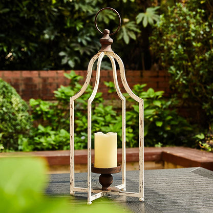 Glitzhome 22" Lanterns Decorative Indoor Outdoor, Farmhouse Metal Lanterns, Hanging Candle Holder for Porch Mantle Fireplace Patio Garden Home Decor,White
