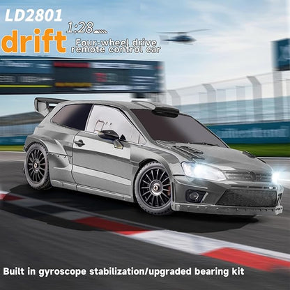 LD2801Pro Mini RC Drift Car 1/28 Scale RTR Remote Control 4WD Racing Cars with Gyro and 4PCS Drift Tires and LED Searchlight for Hobby Gift (Silvery)