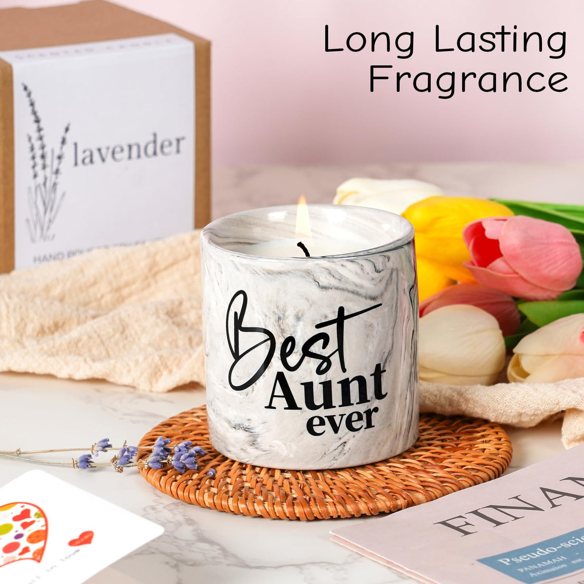 Aunt Gifts - Scented Best Aunt Ever Candle for Christmas, Birthday, Wedding and Mother's Day - 6 Oz Ceramic Candle From Niece and Nephew