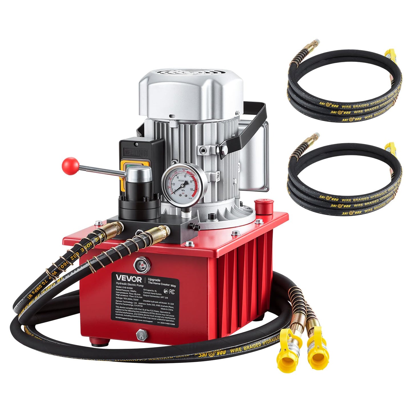VEVOR Electric Hydraulic Pump, 750W 10,000 PSI, 120V Double Acting Electric Driven Hydraulic Pump Power Pack Unit, with Manual Valve, 2.1 Gallon / 8L, for Punching, Bending, Double Acting Cylinders