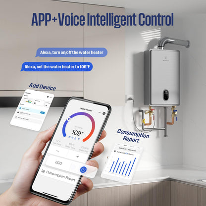 Westinghouse Smart Tankless Water Heater Propane Indoor, 7.9 GPM 180,000 BTU, WiFi App Control, ±1°F Temp Stability, Non-Condensing Whole Home Instant Hot Water Heater for 3-5 Fixtures