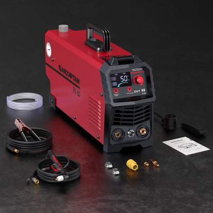ARCCAPTAIN Plasma Cutter, [Large LED Display] 50Amps Cutter Machine with 110/220V Dual Voltage DC Inverter IGBT 1/2 Inch Clean Cut Post Flow and 2T/4T, for Beginners DIY