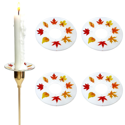 VGEUNA 4 Pieces Patterned Glass Bobeches for Candlestick Holder, Thanksgiving Day Maple Leaves Design, Candle Drip Protector Guard, Wax Catcher Ring Accessories (Maple Leaves)