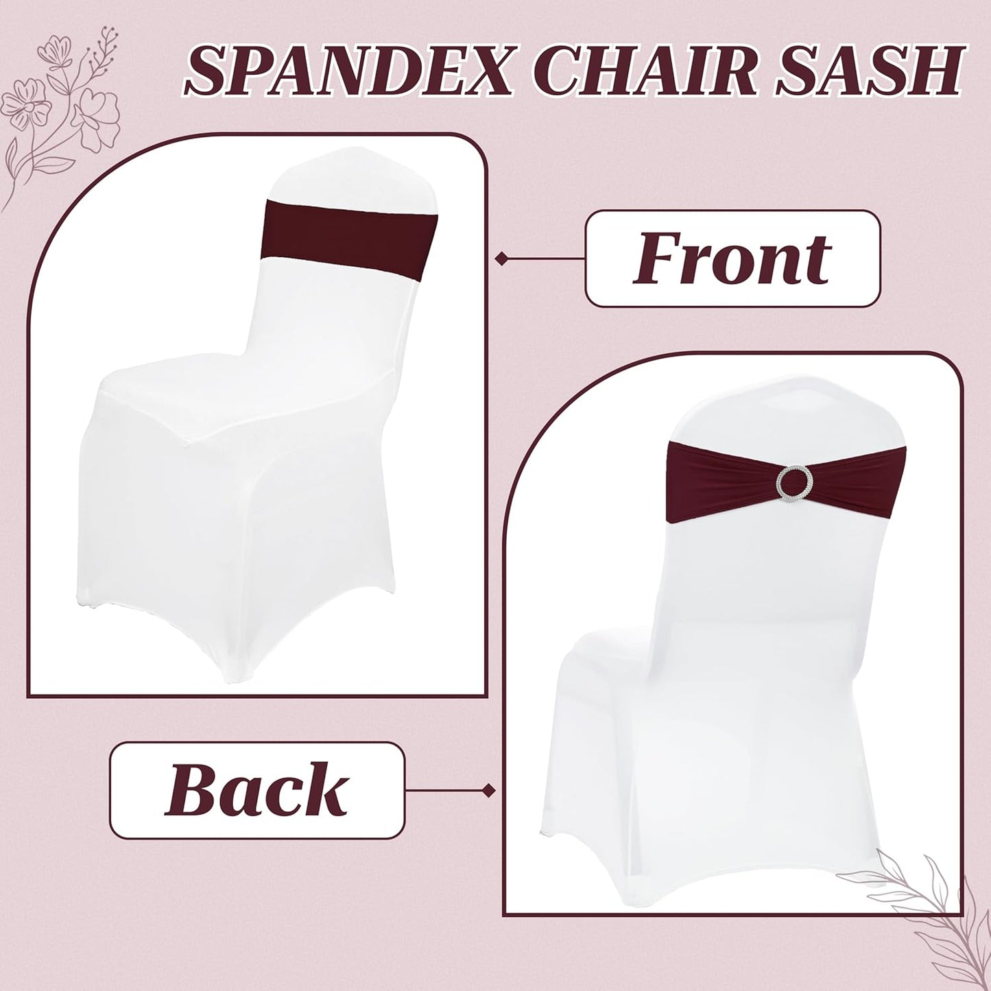 MDS Spandex Chair Sashes - Pack of 250 Universal Stretch Bows with Buckle Slider for Wedding Decor - Burgundy