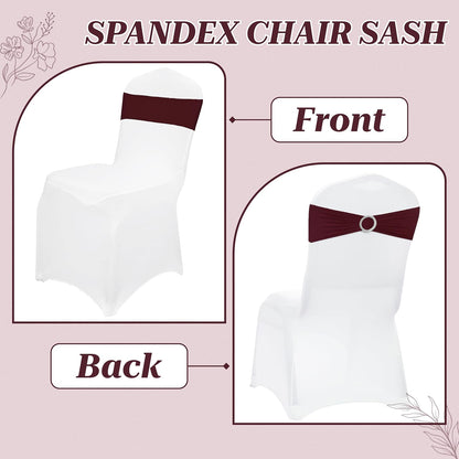 MDS Spandex Chair Sashes - Pack of 250 Universal Stretch Bows with Buckle Slider for Wedding Decor - Burgundy