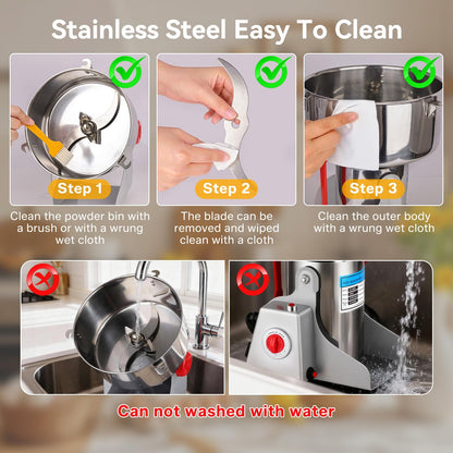 Jivoxia 3000G Grain Mill, 3600W Flour Mill Grinder for Home, 36000 RPM Electric Stainless Steel Grinder for Commercial & Kitchen Use, 270° Swivel for Soybean, Millet, Coffee and Other Dry Foods
