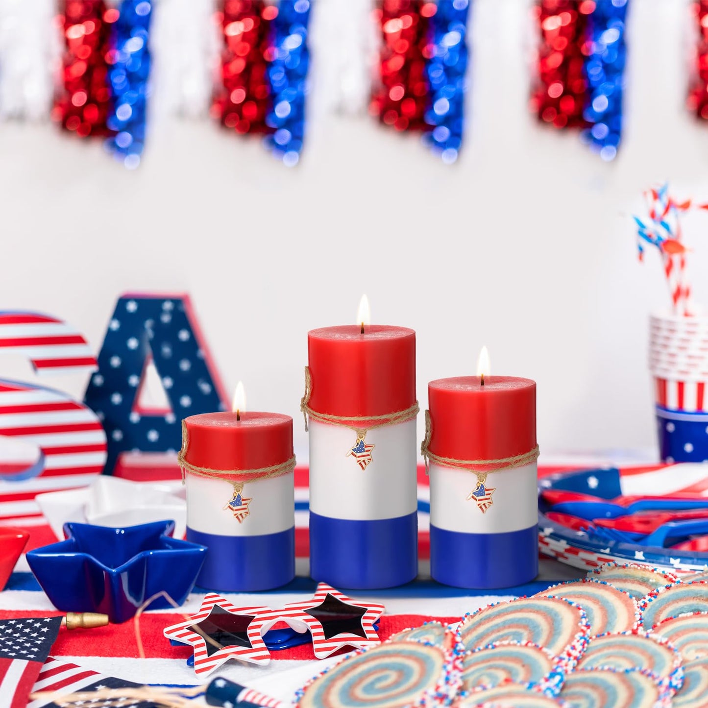 Conelist Set of 3 Red White Blue Pillar Candles 4th of July Patriotic Pillar Candles 250th Anniversary Memorial Day Gifts for Independence Day Party Decorations Table Home Decor
