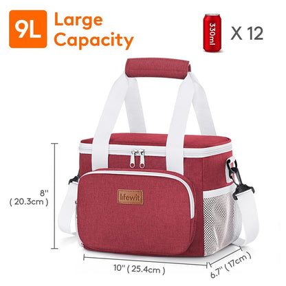 Lifewit Medium Lunch Bag, Insulated Lunch Box, Soft Cooler Cooling Tote for Adult Men Women, White and Red12-Can (9L)