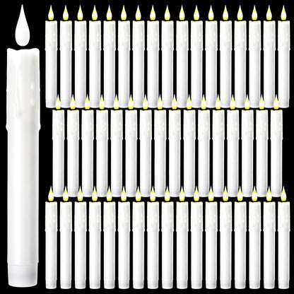 Baquler 50 Pcs 7.7 Inch White Flameless Taper Candles Dripless Battery Operated LED Flickering Candlesticks Window Candle with 3D Flickering Flame for Easter Home Wedding Church Decor