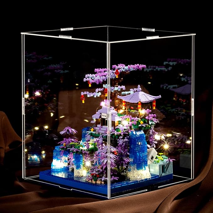 Peach Blossom Pond Japanese Architecture Building Blocks Set for Adults and Kids with Acrylic Display Cover Micro Mini Bricks Cherry Blossom Tree House Building Kit 2500+PCS