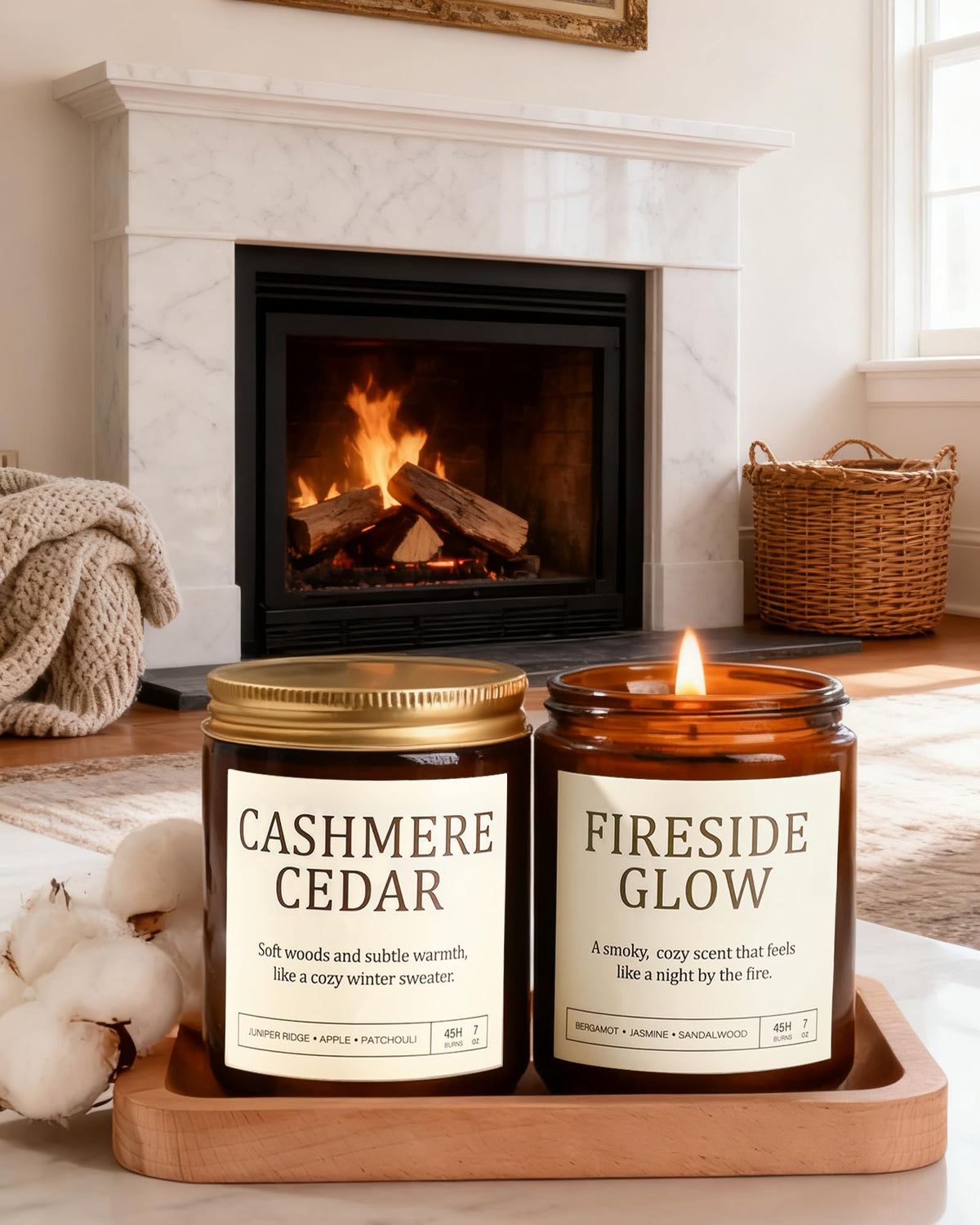 Scented Candles Gift Set for Women - 4 Pack Soy Candles for Home Scented, Long Lasting Winter Candle Set with Cashmere Cedar/Fireside Glow/Cinnamon Apple/Vanilla Balsam, Birthday Valentine's Day Gifts