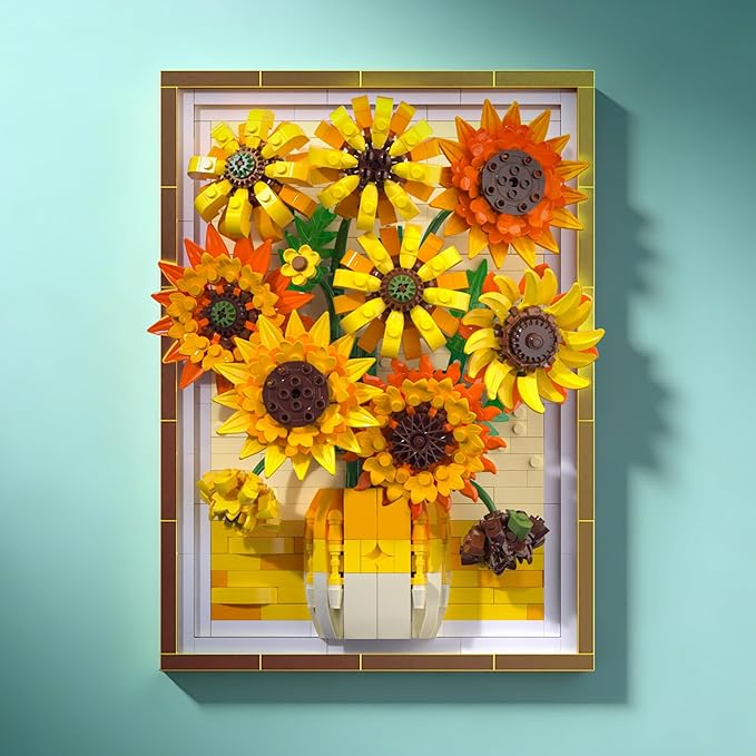 Sunflower Building Set - 3D Wall Art Frame with Wall-Hanging or Tabletop Modes Artificial Flower Botanical Collection Spring Floral Gifts for Girl Aged 14+ 1011PCS
