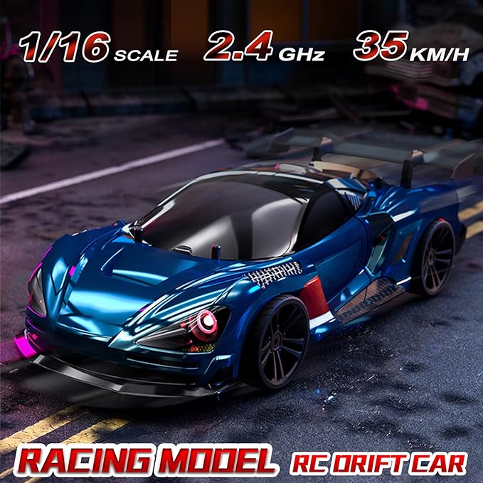 GoolRC RC Drift Car 1:16 Scale 4WD 35KM/H High Speed Remote Control Cars Full Proportional RTR 2.4GHz RC Racing Car with LED Lights Drifting Tire Racing Sport Toy Car for Teens and Adults