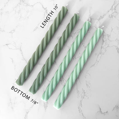 Homeology 10" Candle Sticks, Twisted Taper Candles, Two Green Shades, 4-Pack, Unscented