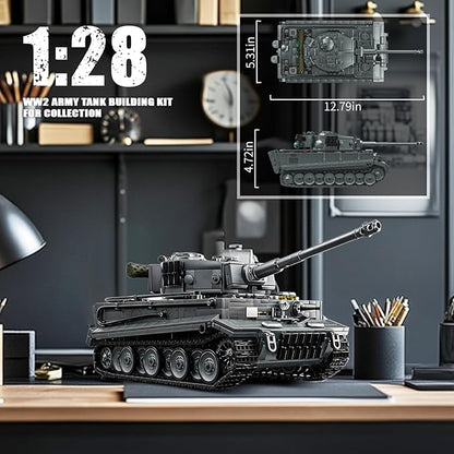 1:28 Tiger Heavy Tank Building Blocks Set for Adults Compatible with Lego Military Vehicle WW2 Army Tank Toys Historical Collection Model for Military Fans Gifts for Teens Kids Boys 8-14 (1668 PCS)