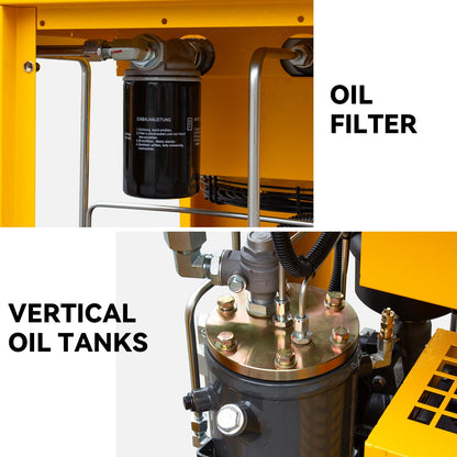 208-230V Universal Variable Frequency Motor Rotary Screw Air Compressor - 10HP/7.5KW Single/Three-phase compatible - 39CFM@115PSI Base Mounted Commercial Air Compressed System