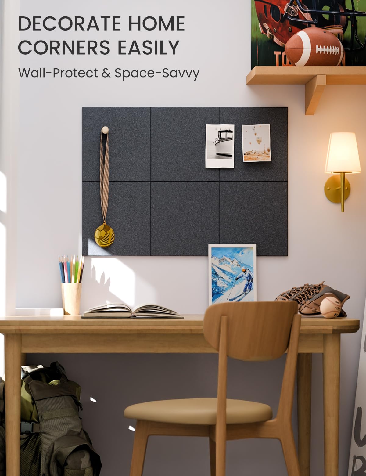 Felt Bulletin Board Tiles -28"x18" Cork Board Alternative for Office Decor, Push Pin Board Wall Organizer 6-Pack - Deep Charcoal Blue
