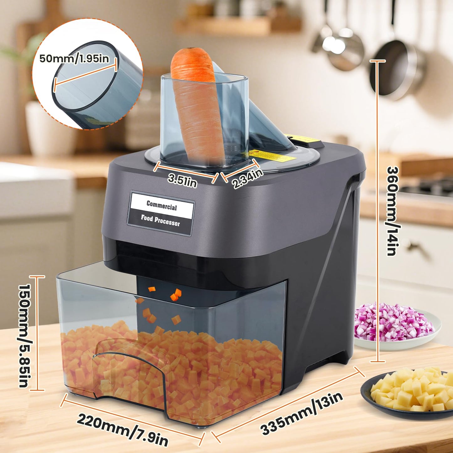 YMJOINMX Commercial Vegetable Dicer Machine with Transparent Container - Food Slicer & Shredder for Carrots, Potatoes, Mushrooms - Heavy Duty Stainless Steel Blade for Restaurant & Kitchen Use