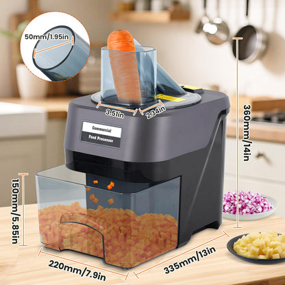 YMJOINMX Commercial Vegetable Dicer Machine with Transparent Container - Food Slicer & Shredder for Carrots, Potatoes, Mushrooms - Heavy Duty Stainless Steel Blade for Restaurant & Kitchen Use