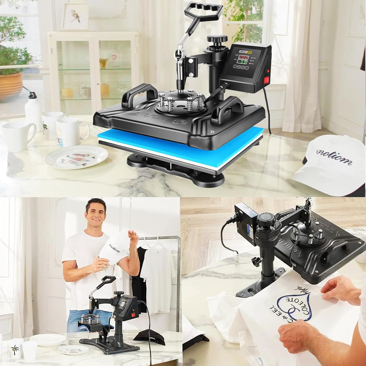 AKEYDIY Professional 5 in 1 Heat Press Machine for t Shirts Digital Heat Press Combo 12" x 15" 360-degree Swing Aweay Shirt Press Machine Sublimation Heat Press for T Shirts Mug Hat Plate