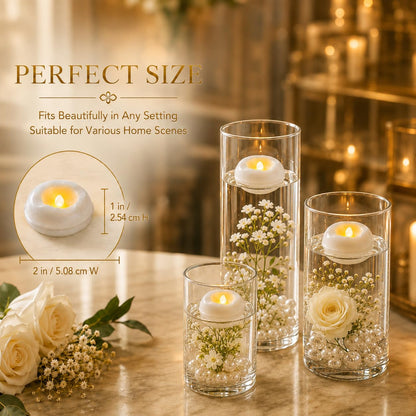 24 Pack 2.3” Flameless LED Floating Candles, Water-Activated Battery Operated Floating Candle with180+ Hours Runtime for Cylindrical Vase, Pool, Fountain - Ideal for Wedding, Party Decoration