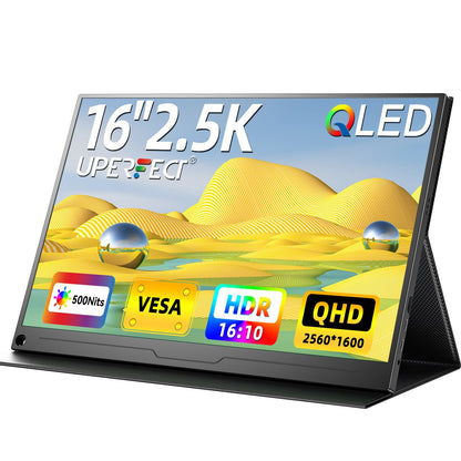 UPERFECT 2.5K QLED Portable Monitor, 16" 2560x1600 QHD Portable Gaming Monitor 120% sRGB HDR Laptop Monitor w/VESA & Smart Case Matte Eye Care External Second Screen for PC Laptop Phone Game Console