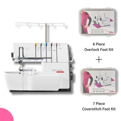 Bernette B68 Airlock Serger Sewing Machine | Adjustable Stitch Length, 1300SPM, LED Light, 5 Thread Options, Presser Foot Adjustment | Free 6 Pcs Overlock Foot Kit & 7 Pcs Coverstitch Foot Kit