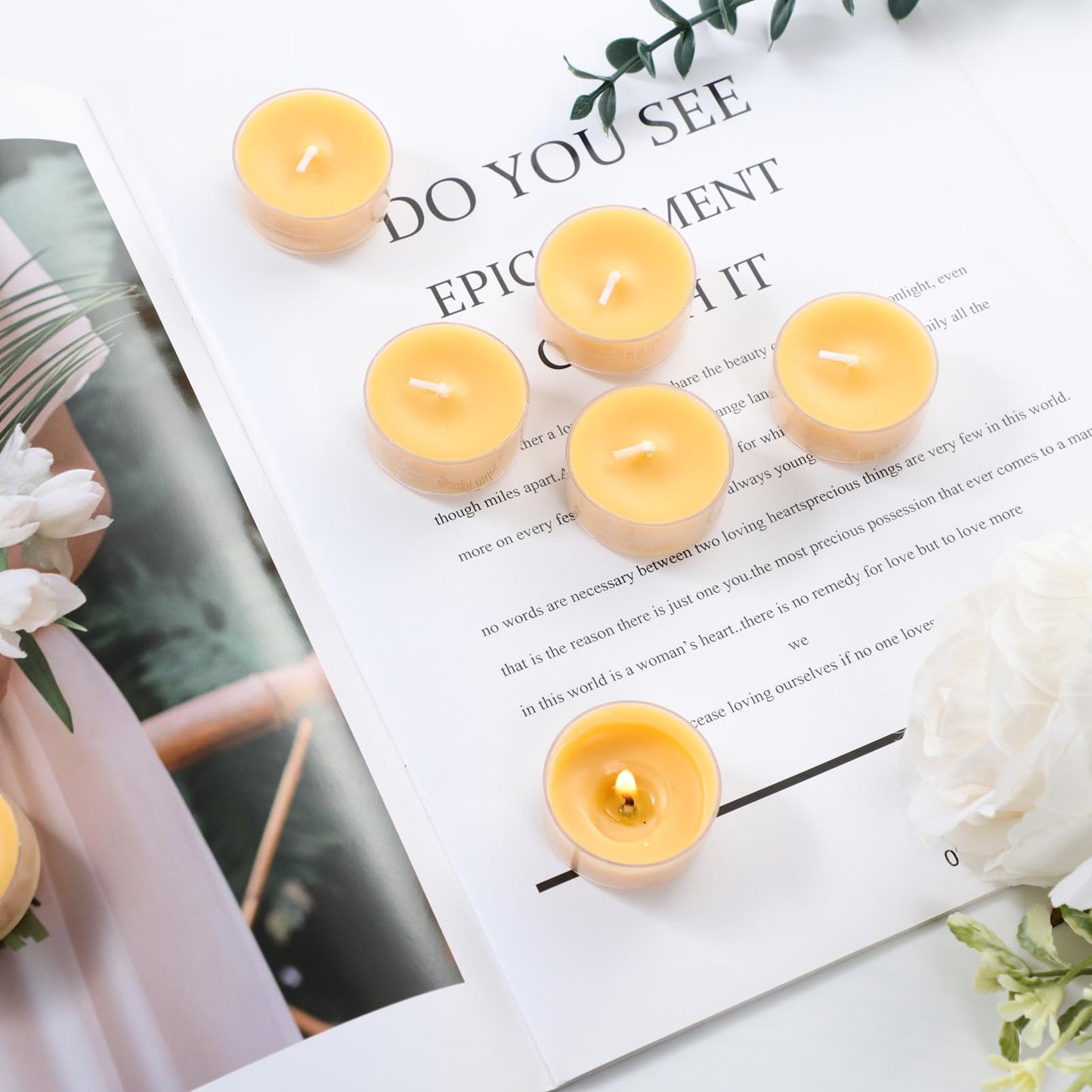 36 Pack Beeswax Tealight Candles, Pure Beeswax Tea Lights, 4-Hour Burn Time, Handmade Natural Beeswax Tea Candles in Clear Cup, Unscented Smokeless Tea Light Candles for Home Décor Party Wedding Spa