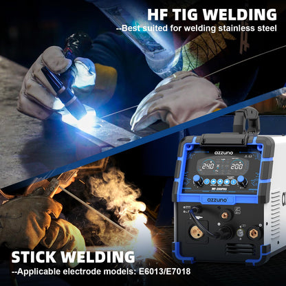 AZZUNO Plasma Cutter Welder Combo 200A, Gas MIG/PULSE MIG/MAG/Flux Gasless MIG/HF TIG/Stick/CUT/SPOT MIG 8 in 1 Multiprocess Welder Machine, 110/220V Dual Voltage Aluminum Welding Machine