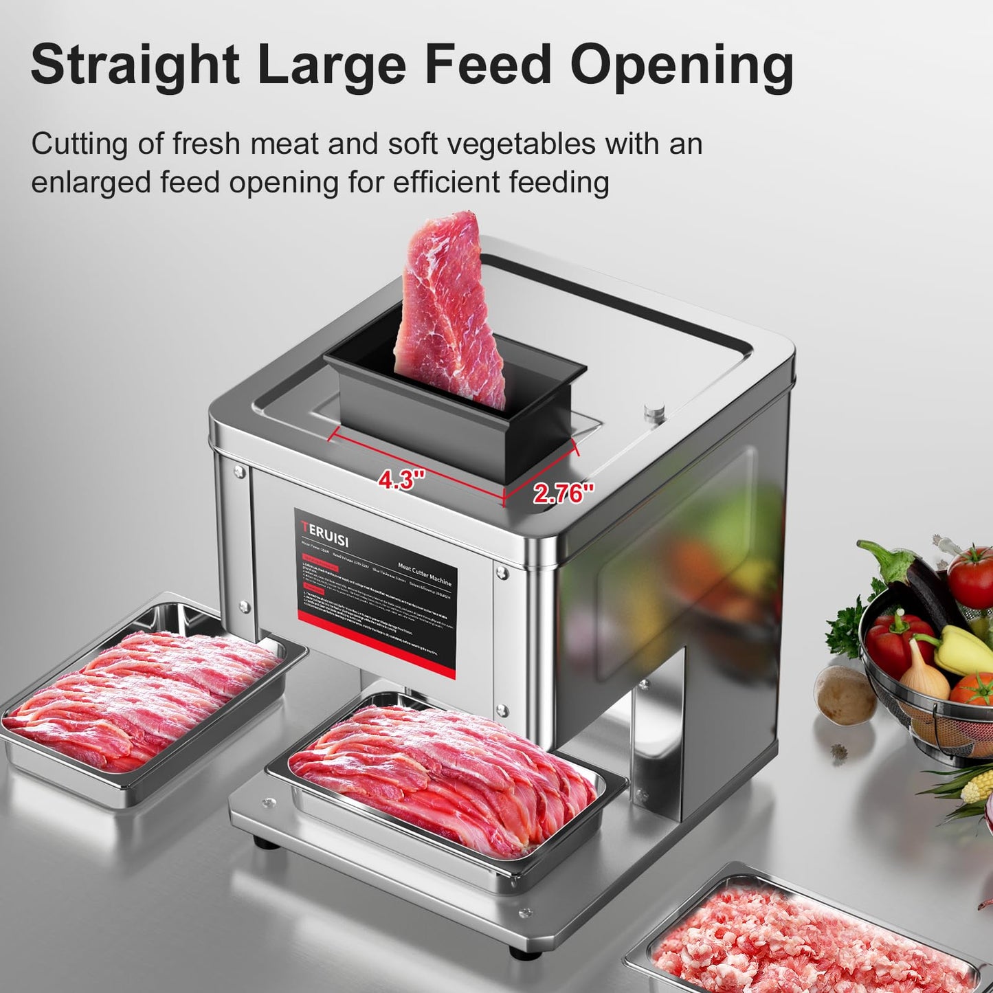 TERUISI Meat Cutter Machine, 950W Electric Slicer Cutting Machine with 450LBS/H Slicing Output, 3.5mm Commercial Meat Slicer with Removable Blade for Boneless Pork Chicken Soft Vegetables, TDK Model