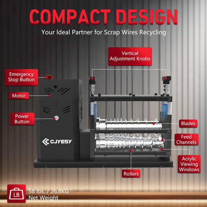 CJYESY Wire Stripping Machine 0.06-1.5 inch,Wire Stripper Machine 11 Channels 10 Blades,Automatic Wire Stripping Tool 370 W, 80 ft/min,Visible Stripping Depth Reference