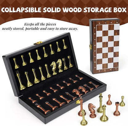 10 Travel Metal Chess Set – Folding Portable Chess Board with Storage Case Weighted Metal Chess Pieces &amp 2 Extra Queens – Mini Chess Game for Kids &amp Adults