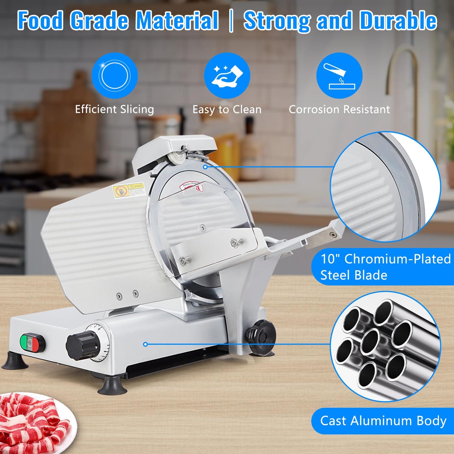 Commercial Meat Slicer, Electric Deli Slicing Machine,Electric Deli Slicing Machine with 12" Blade,Adjustable Thickness 0-15Mm, Low Noise Food Cutter for Restaurant and Home