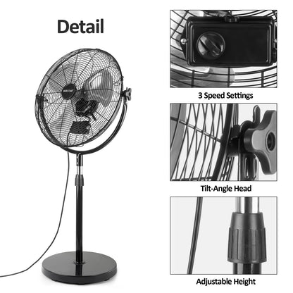 BEESTAR 18 Inch Heavy Duty High Velocity Pedestal Fan,Industrial Standing Fan with Adjustable Height and Tilt,3-Speed,Metal for Industrial, Commercial, Residential, Greenhouse,Black