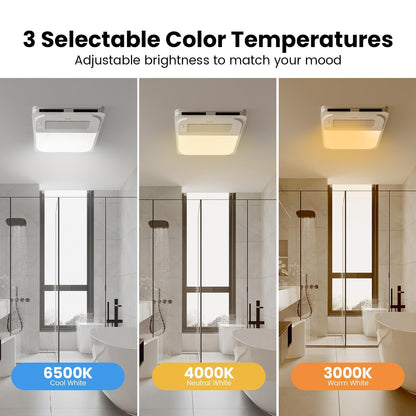 LIVSGREE 5-IN-1 Bathroom Exhaust Fan with Heater 1600W & 3CCT LED Light & Humidity Sensor, & Bluetooth Speaker, 170 CFM, 6-RGB, 1.5 Sone Quiet Ceiling Bath Fan With Remote Control for Bathroom Heating