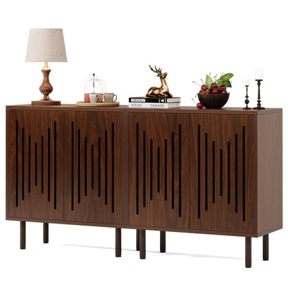 Tribesigns Set of 2 Sideboard Buffet with Storage, 59" Buffet Sideboard Cabinet with Adjustable Shelves, Accent Storage Cabinet for Living Room, Dark Brown
