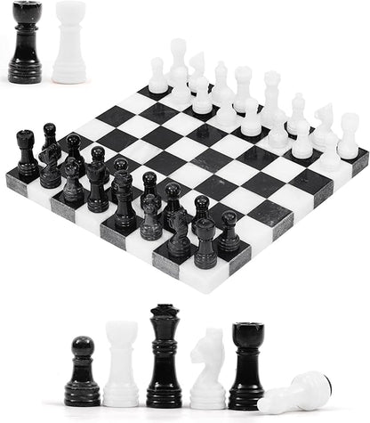 Marble Chess Set 10 Black &amp White Chess Games with 32 Chess Pieces &amp 2 Extra Queens for Beginner Board Games Valentine’s Day Game Nights