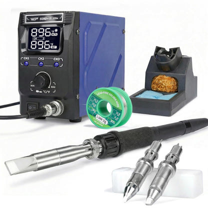 WEP 939D+IV 300W Heavy Duty Soldering Iron for Stained Glass, Larger Electronic Projects, PID Temp. Controlled LED Solder Station with 3 Quick Change Tips, Detachable Handpiece, 3 Pre-set Channels
